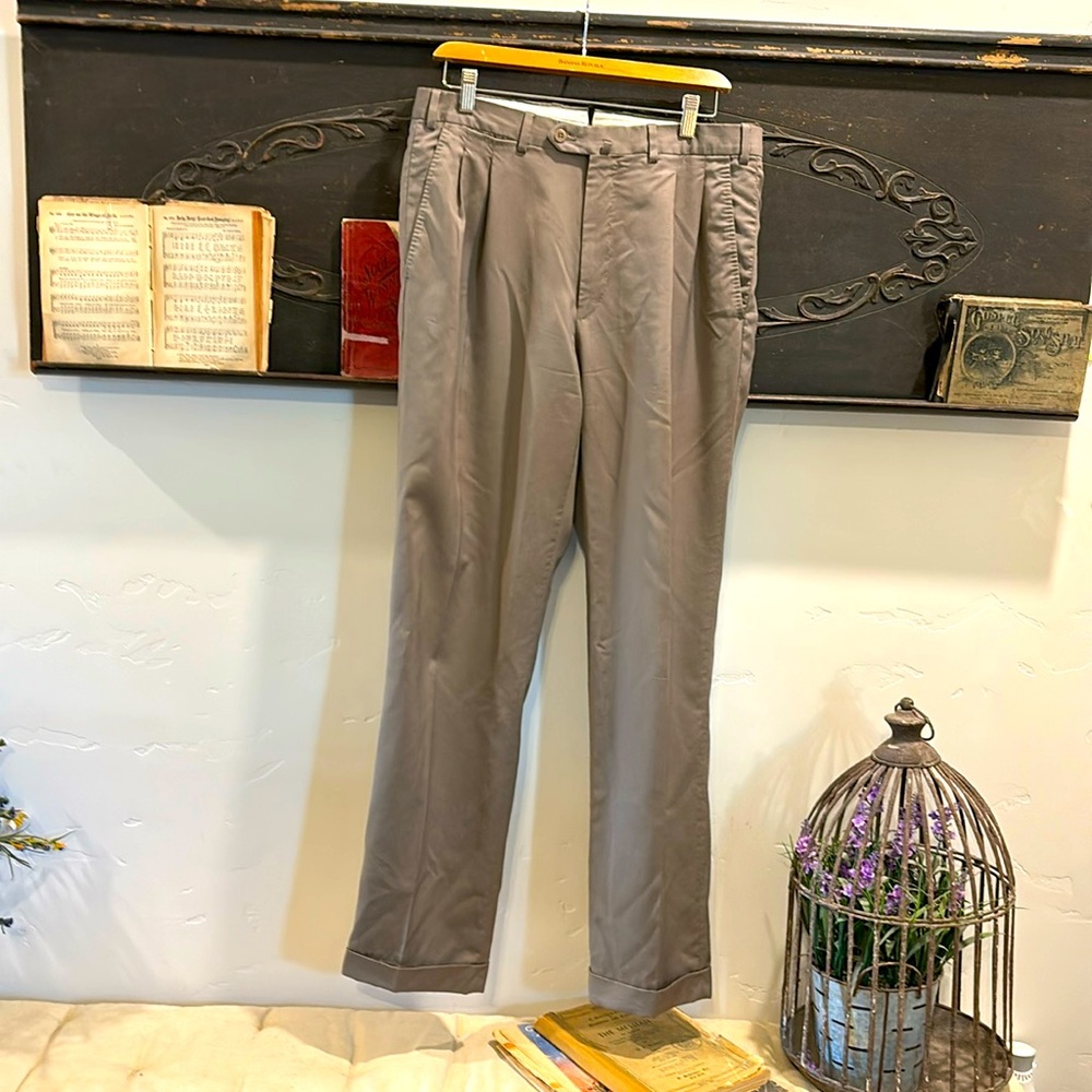Ermenegildo Zegna Mens Flat Front Wool Pants, Toffee, 34x32, Like New